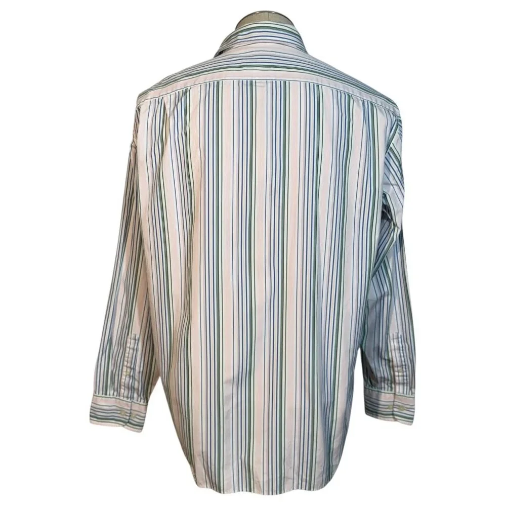 J Crew Mens Size L Striped Button Down Shirt 2-Ply Cotton Green Blue Pink White - Picture 6 of 9
